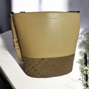 Vintage BURBERRY Leather & Suede Bucket Shoulder Bag | Beige Tan Authentic